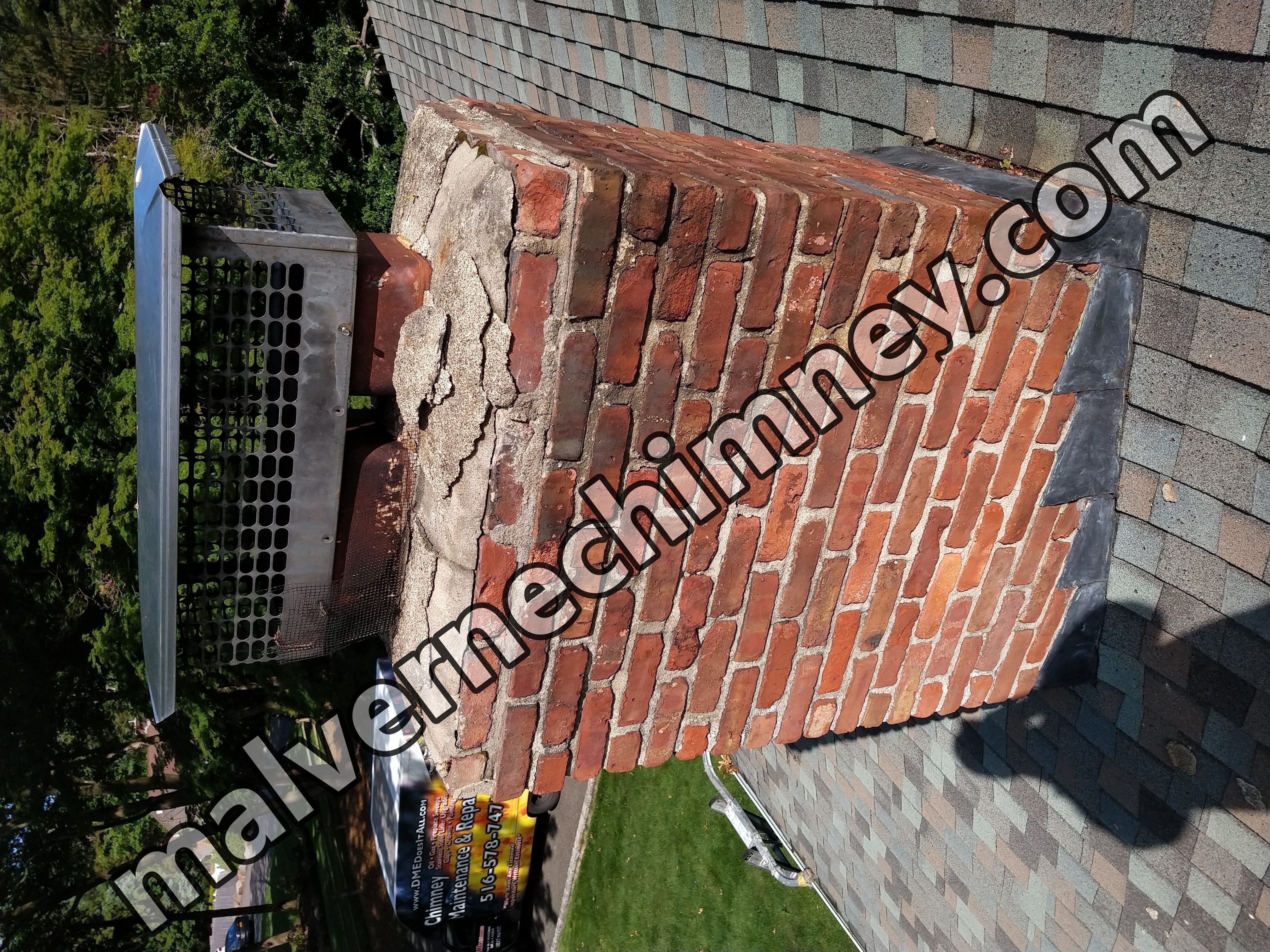 Before and after chimney pointing and tuckpointing in Malverne, NY